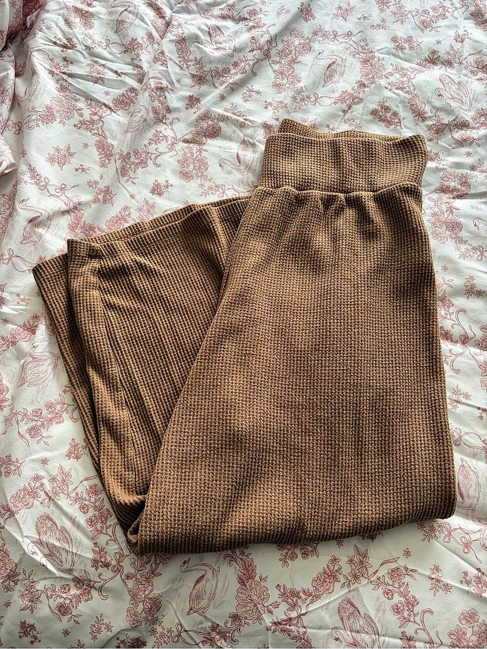 Abercrombie & Fitch Waffle-Knit Lounge Pant Wide Leg Brown Large
